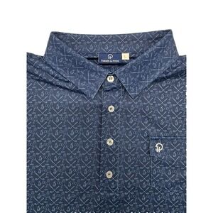 Parker & Hyde Golf Polo Shirt Men Navy Geometric All Over Print Dos Equis - L